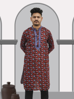 Digital-Print Cotton Embroidery Panjabi